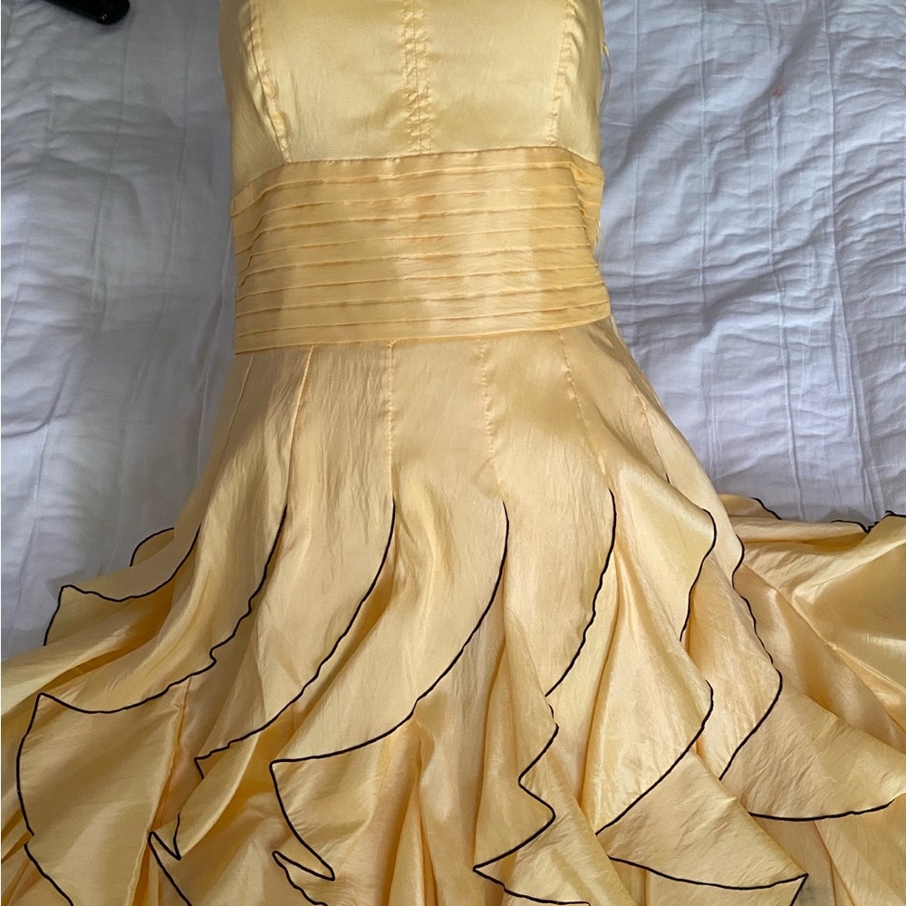 Lenovia Yellow Ruffle Satin Party Dress